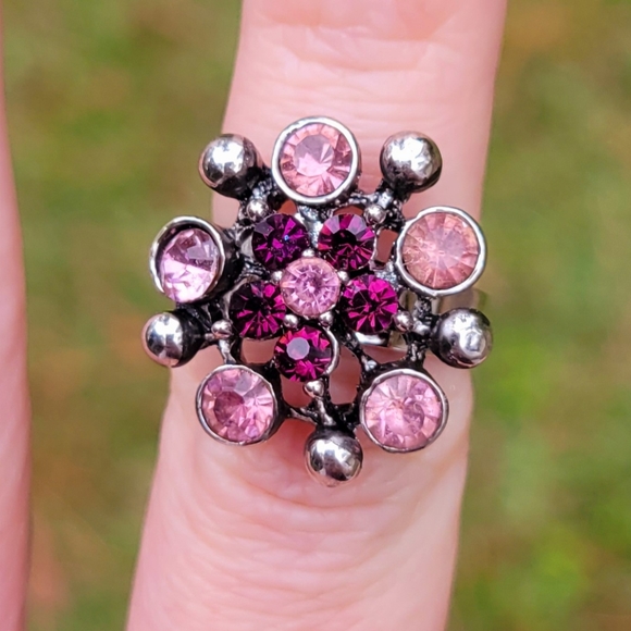 Purple Pink Plush Gemstone Silver Ring One Size Fits All - Picture 3 of 10